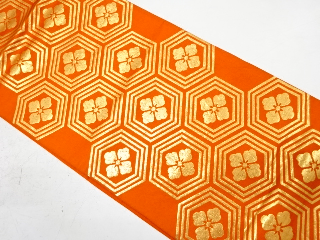 JAPANESE KIMONO / ANTIQUE FUKURO OBI / SILK / WOVEN KIKKO & FLOWER